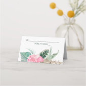 Tafelnummer Roze Flamingo Tropische bloemen Plaatskaartje (Voorkant)