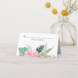Tafelnummer Roze Flamingo Tropische bloemen Plaatskaartje
