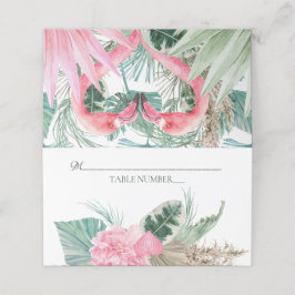 Tafelnummer Roze Flamingo Tropische bloemen Plaatskaartje