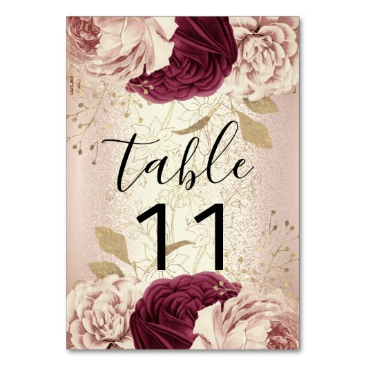Tafelnummer Roze Florals Roos Gold Marsala (Achterkant)