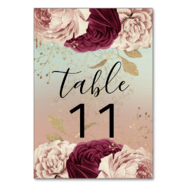 Tafelnummer Roze Florals Roos Gold Marsala Blue