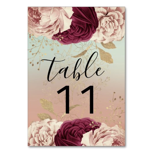 Tafelnummer Roze Florals Roos Gold Marsala Blue (Voorkant)
