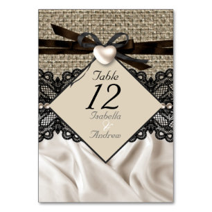 Tafelnummer Rustic Trouwdag Jute Kant Hart