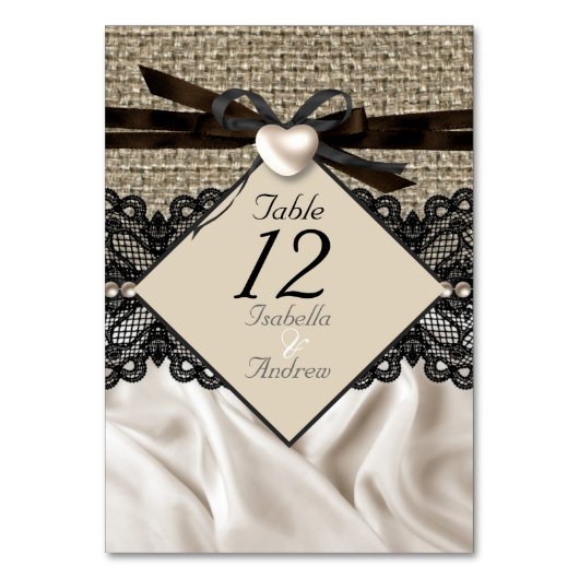 Tafelnummer Rustic Trouwdag Jute Kant Hart (Voorkant)