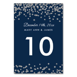 Tafelnummer Silver Faux Glitter Confetti Navy