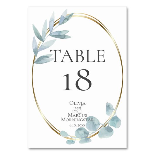 TAFELNUMMER | Stofblauwe waterverf Eucalyptus (Voorkant)