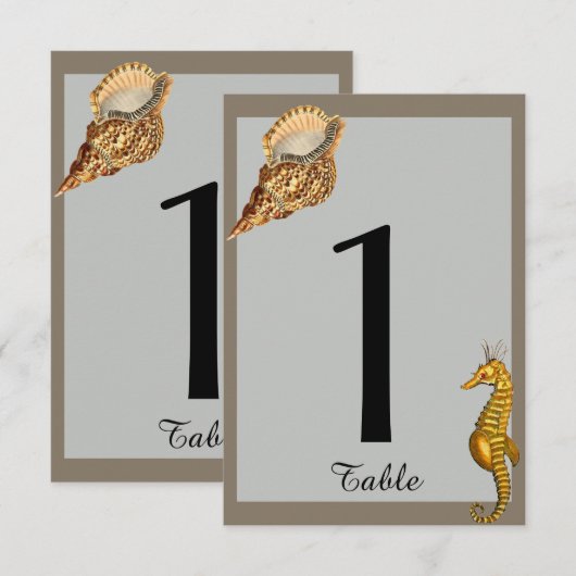 Tafelnummer strandhuwelijk met vintage zeewezens (Voorkant / Achterkant)