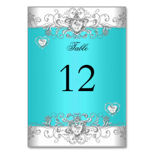 Tafelnummer Teal Blauwe Huwelijk Zilver Diamant