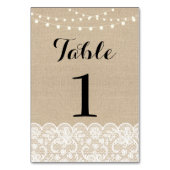 Tafelnummer Trouwen Rustieke Burlap Lights Kant (Voorkant)