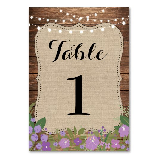 Tafelnummer Trouwen Rustieke Burlap Lights Paarse (Achterkant)