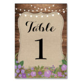 Tafelnummer Trouwen Rustieke Burlap Lights Paarse (Voorkant)