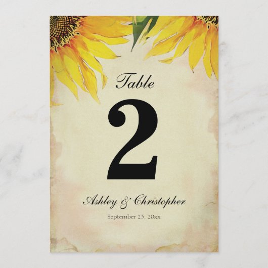 Tafelnummer twee, bruiloftsreceptie zonnebloem (Voorkant)