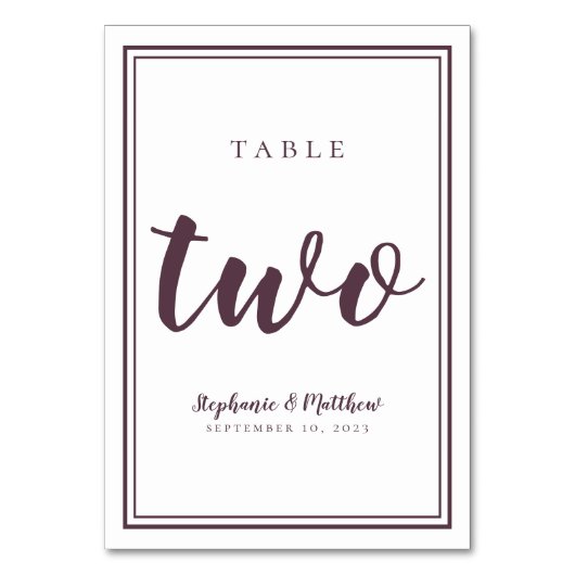 Tafelnummer twee op de bruiloft Eenvoudige paarse (Voorkant)