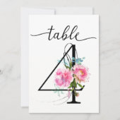 Tafelnummer vier tafelnummer met roze pioenrozen (Voorkant)