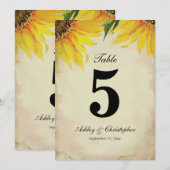 Tafelnummer vijf bruiloftsreceptie zonnebloemen (Voorkant / Achterkant)