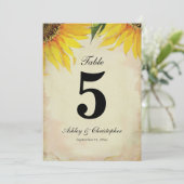 Tafelnummer vijf bruiloftsreceptie zonnebloemen (Staand voorkant)