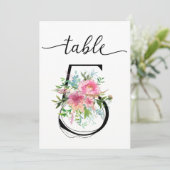 Tafelnummer vijf met roze pioenrozen Tafel Nummer (Staand voorkant)