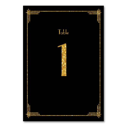 Tafelnummer voor bruiloft goud lovertjes art deco (Voorkant)