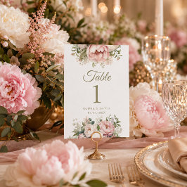 Tafelnummer voor bruiloft met Roze & Ivoorkleurige