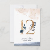 Tafelnummer voor een bruiloft in navy, blush en go (Voorkant)