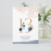 Tafelnummer voor een bruiloft in navy, blush en go (Staand voorkant)