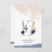 Tafelnummer voor een bruiloft in navy, blush en go (Voorkant / Achterkant)