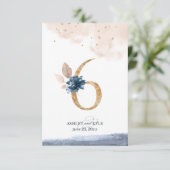 Tafelnummer voor een bruiloft in navy, blush en go (Staand voorkant)