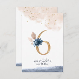 Tafelnummer voor een bruiloft in navy, blush en go