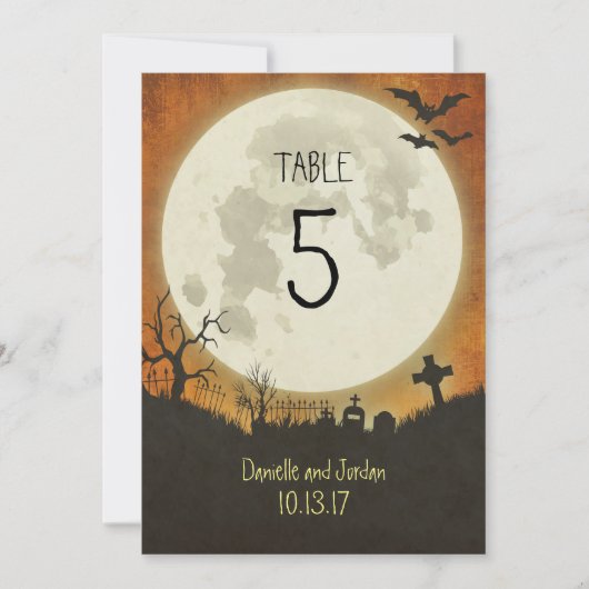 Tafelnummer voor een Halloween-huwelijk in oranje (Voorkant)