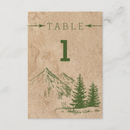 Tafelnummer voor een rustieke bruiloft in het berg
