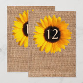 Tafelnummer voor een rustieke jute en zonnebloem b (Voorkant / Achterkant)