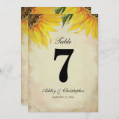 Tafelnummer voor een rustieke zonnebloem bruilofts (Voorkant / Achterkant)