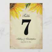 Tafelnummer voor een rustieke zonnebloem bruilofts (Voorkant)