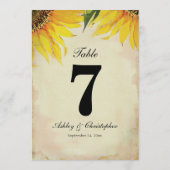 Tafelnummer voor een rustieke zonnebloem-huwelijks (Achterkant)