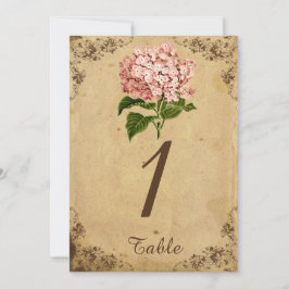 Tafelnummer voor een trouwfeest in vintage Hydrang