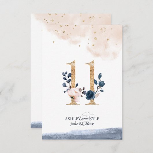 Tafelnummer voor het huwelijksfeest in marineblauw (Voorkant / Achterkant)