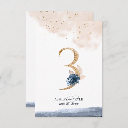 Tafelnummer voor het huwelijksfeest in marineblauw (Voorkant / Achterkant)