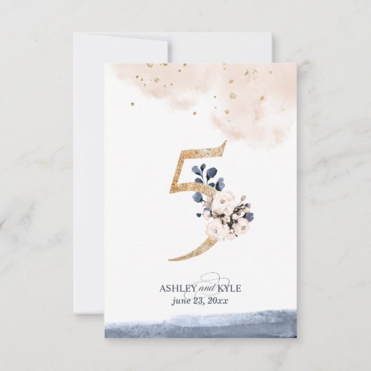 Tafelnummer voor het huwelijksfeest in marineblauw (Achterkant)