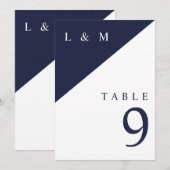 Tafelnummer voor trouwfeest in Navyblauw en Wit Mo (Voorkant / Achterkant)
