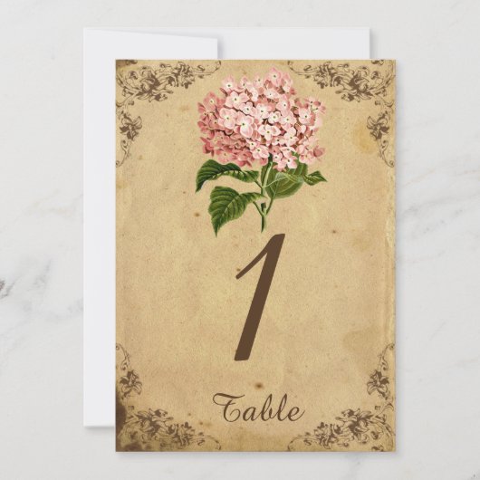 Tafelnummer voor trouwfeest met ouderwetse hortens (Voorkant)