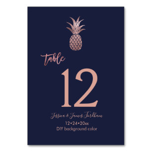 Tafelnummer voor trouwfeest met roze gouden ananas