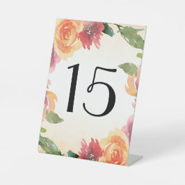 Tafelnummer voor zomerbloemenhuwelijk reclamebord met voetstuk