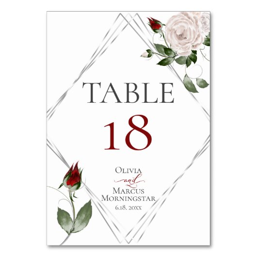 TAFELNUMMER | Waterverf Roze en Cabernet Rozen (Voorkant)