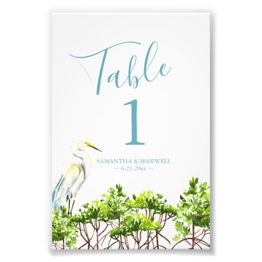 Tafelnummer Waterverf Strand Bruiloft 4x6 Foto Afdruk (Voorkant)