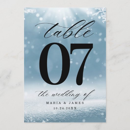 Tafelnummer Winter Snow Bruiloft (Achterkant)