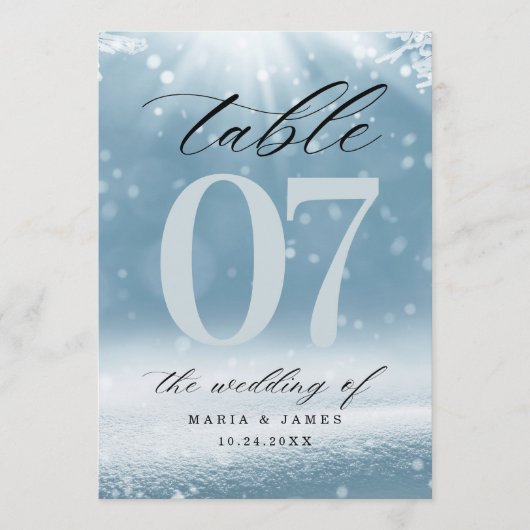 Tafelnummer Winter Snow Bruiloft (Voorkant)