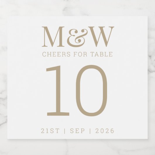 Tafelnummer Wit Goud Monogram Bruiloft Likeurfles Etiket (Enkel label)