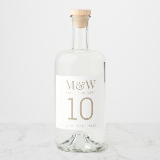 Tafelnummer Wit Goud Monogram Bruiloft Likeurfles Etiket (Voorkant)