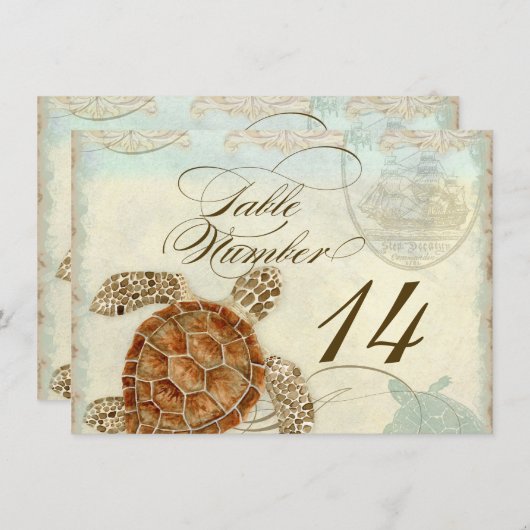 Tafelnummer Zee Turtle Ocean Beach Weddenkunst (Voorkant / Achterkant)
