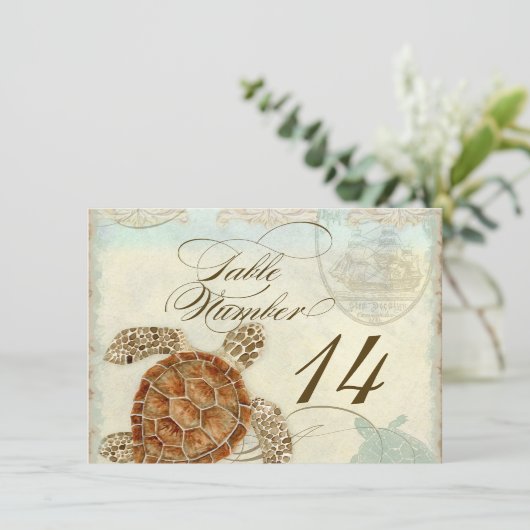 Tafelnummer Zeeschildpad Oceaan Strand Bruiloft Ku (Staand voorkant)